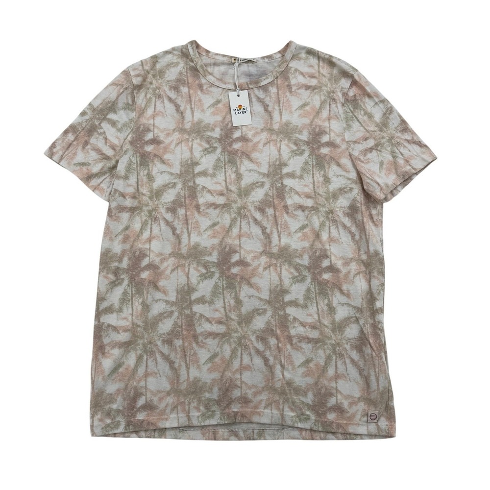 Marine Layer Signature Crew Tee Mens Medium Faded Palm NWT Tropical T-Shirt